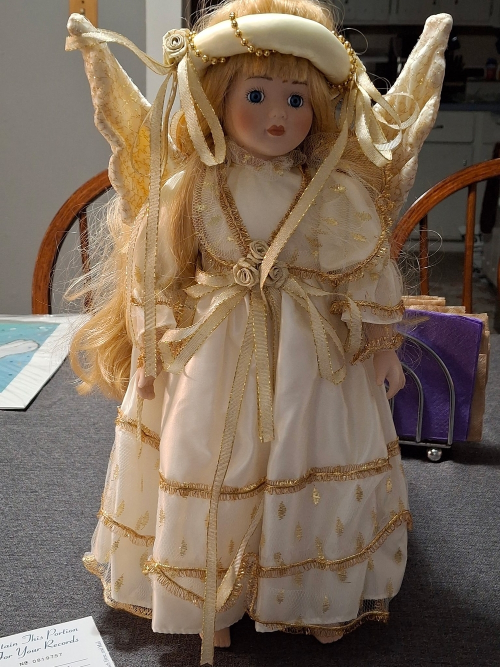 Porcelain Angel Doll in Cream and Gold - Kids Toys